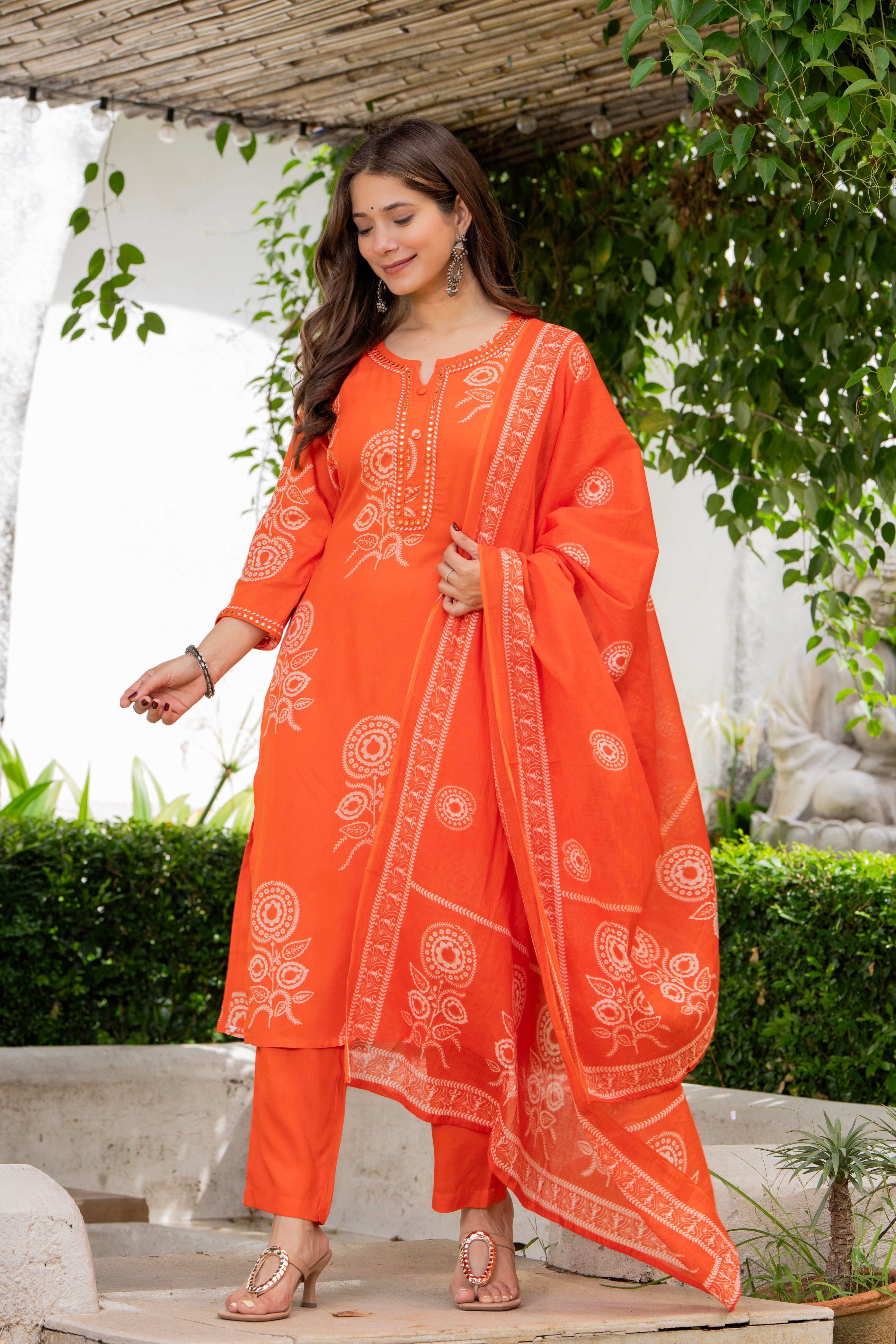 Orange Flower Printed Suit for Women Orange Flower Printed Suit for Women