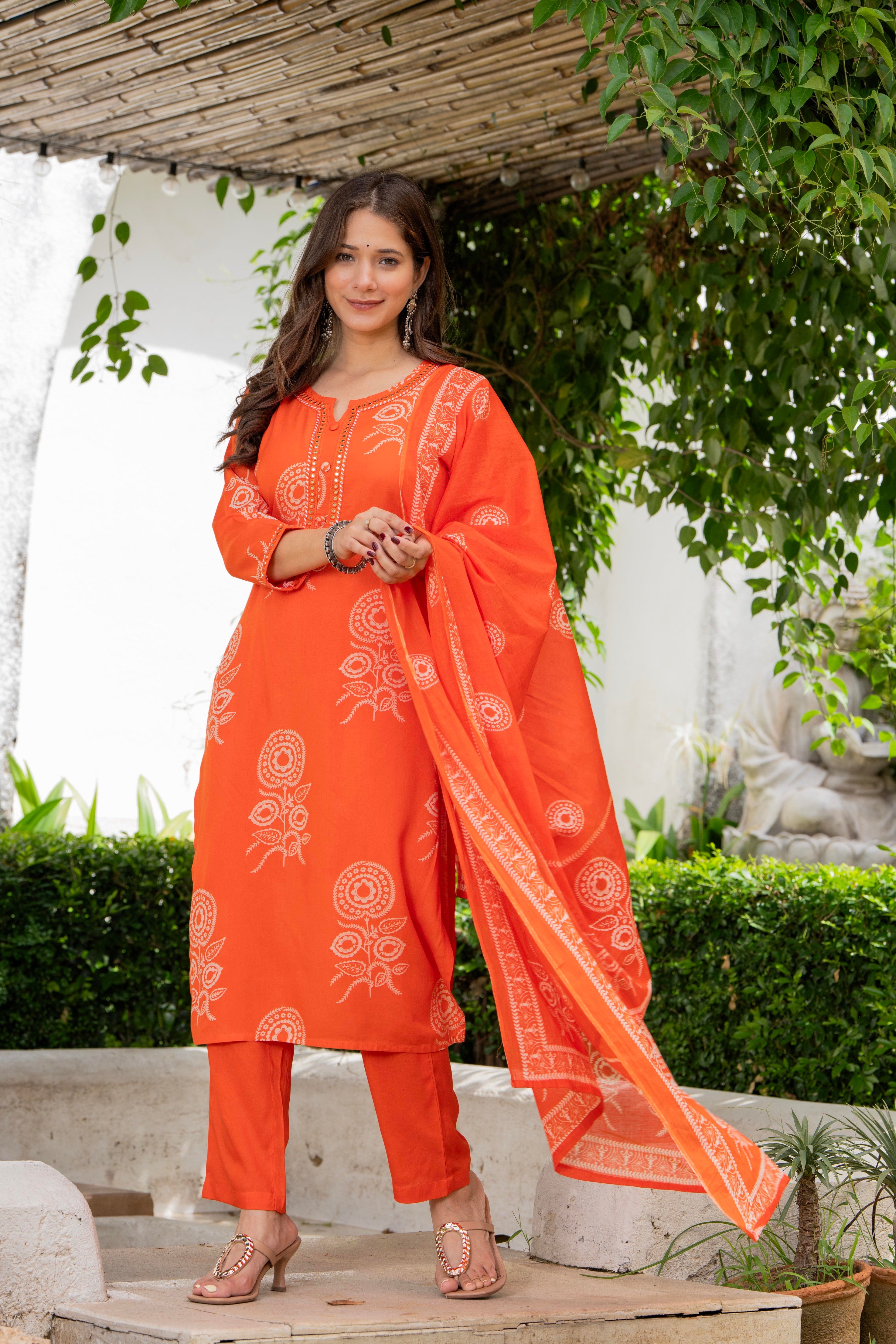 Orange Flower Printed Suit for Women Orange Flower Printed Suit for Women