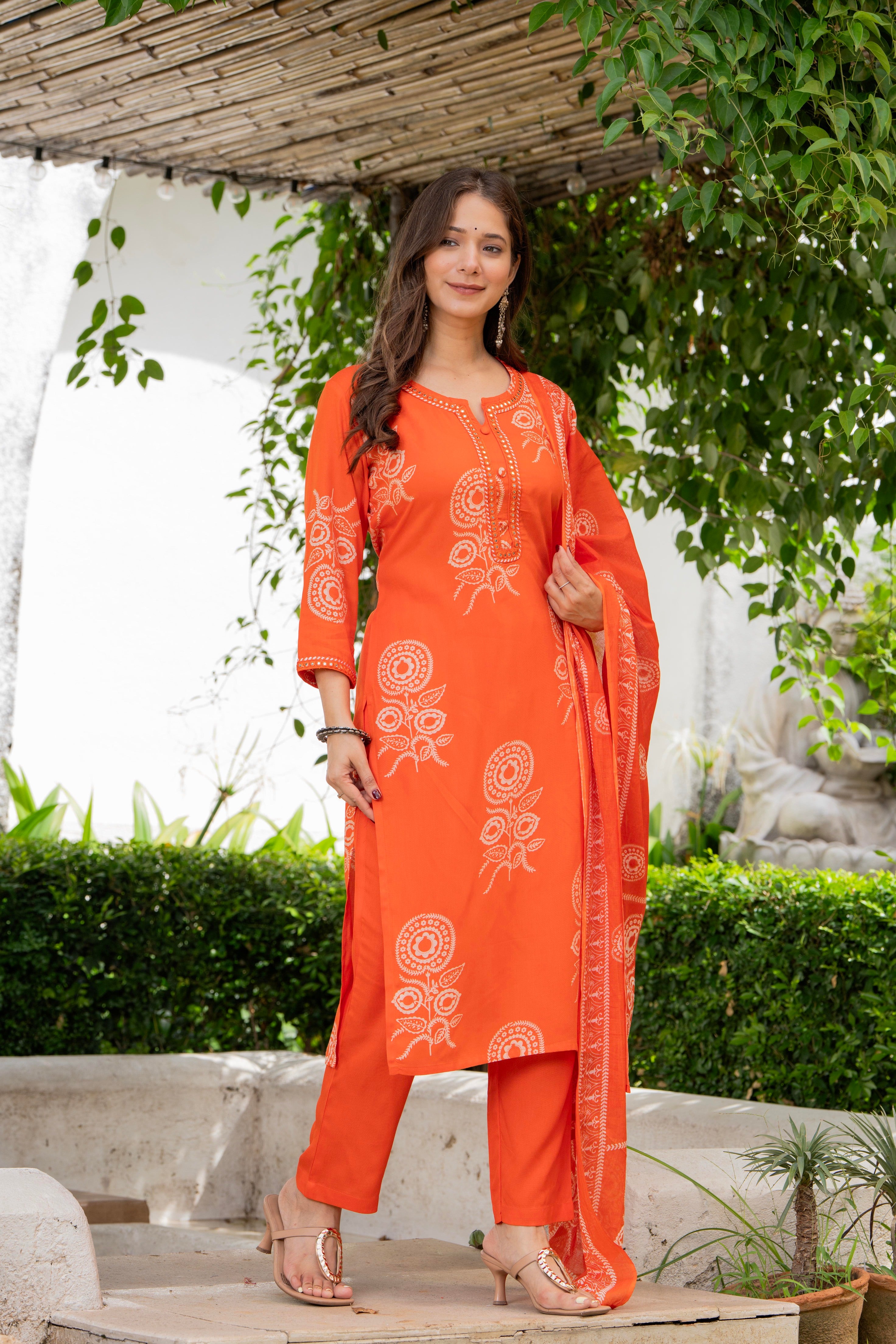 Orange Flower Printed Suit for Women Orange Flower Printed Suit for Women