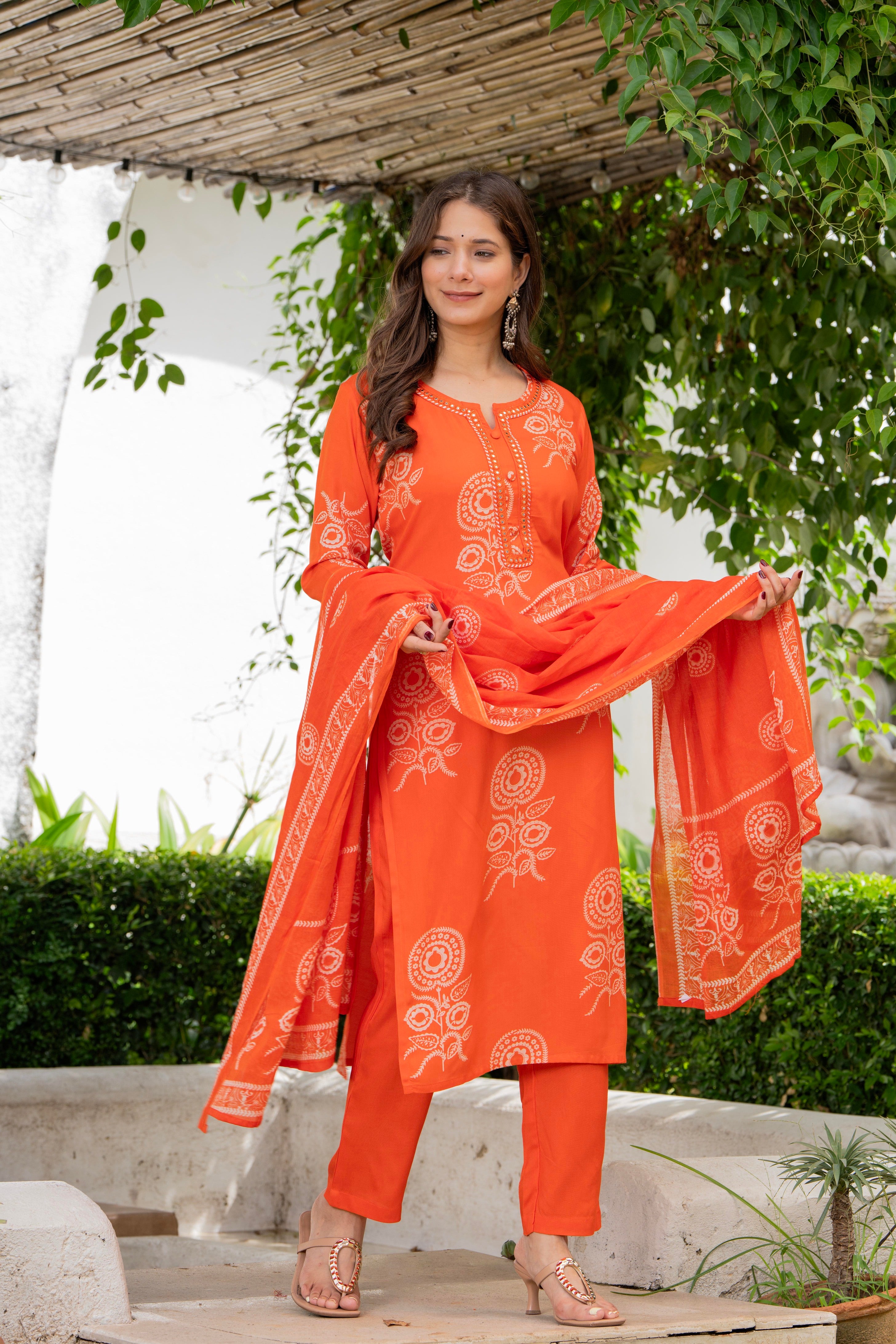 Orange Flower Printed Suit for Women Orange Flower Printed Suit for Women