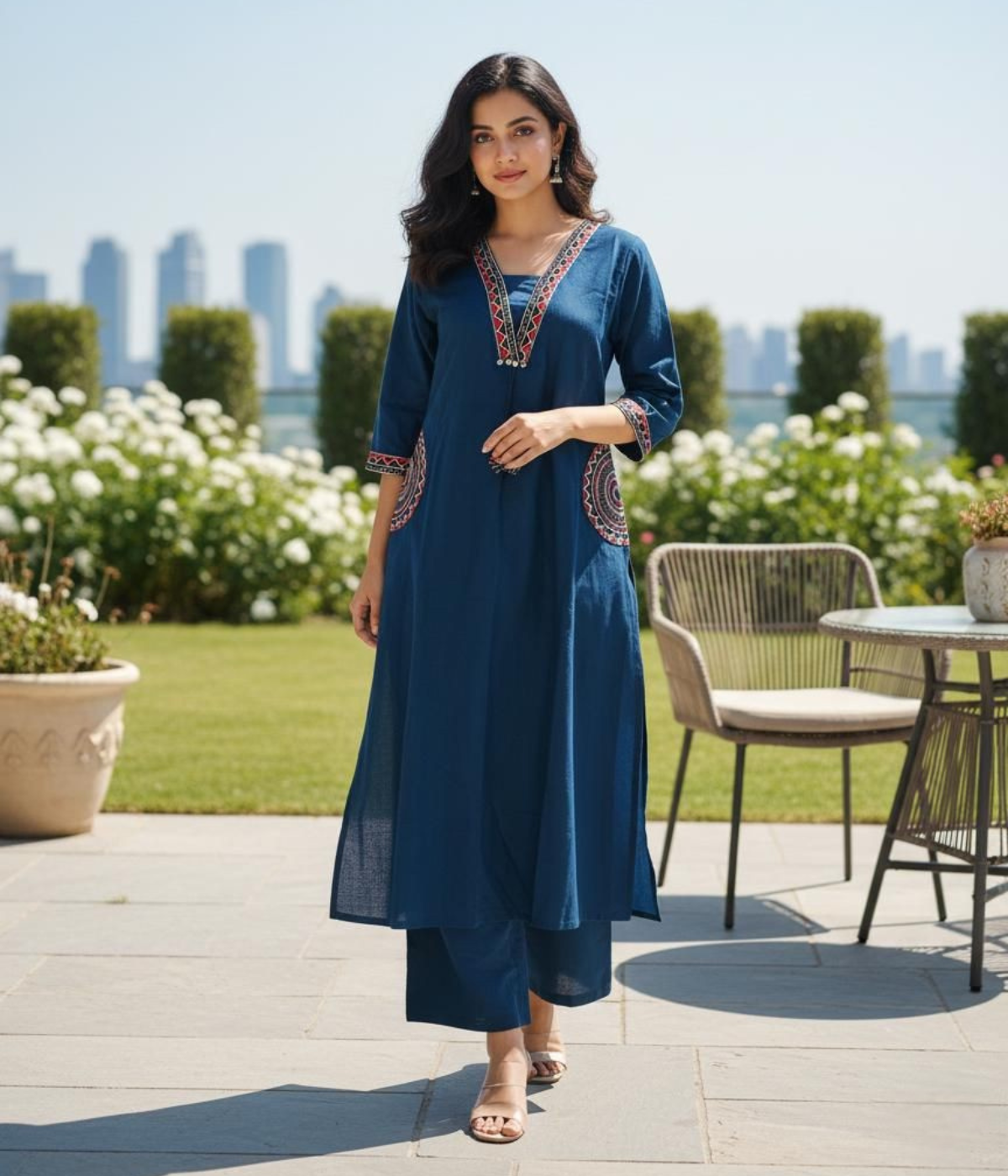 Blue Embroidered Kurta Pant Set for Women