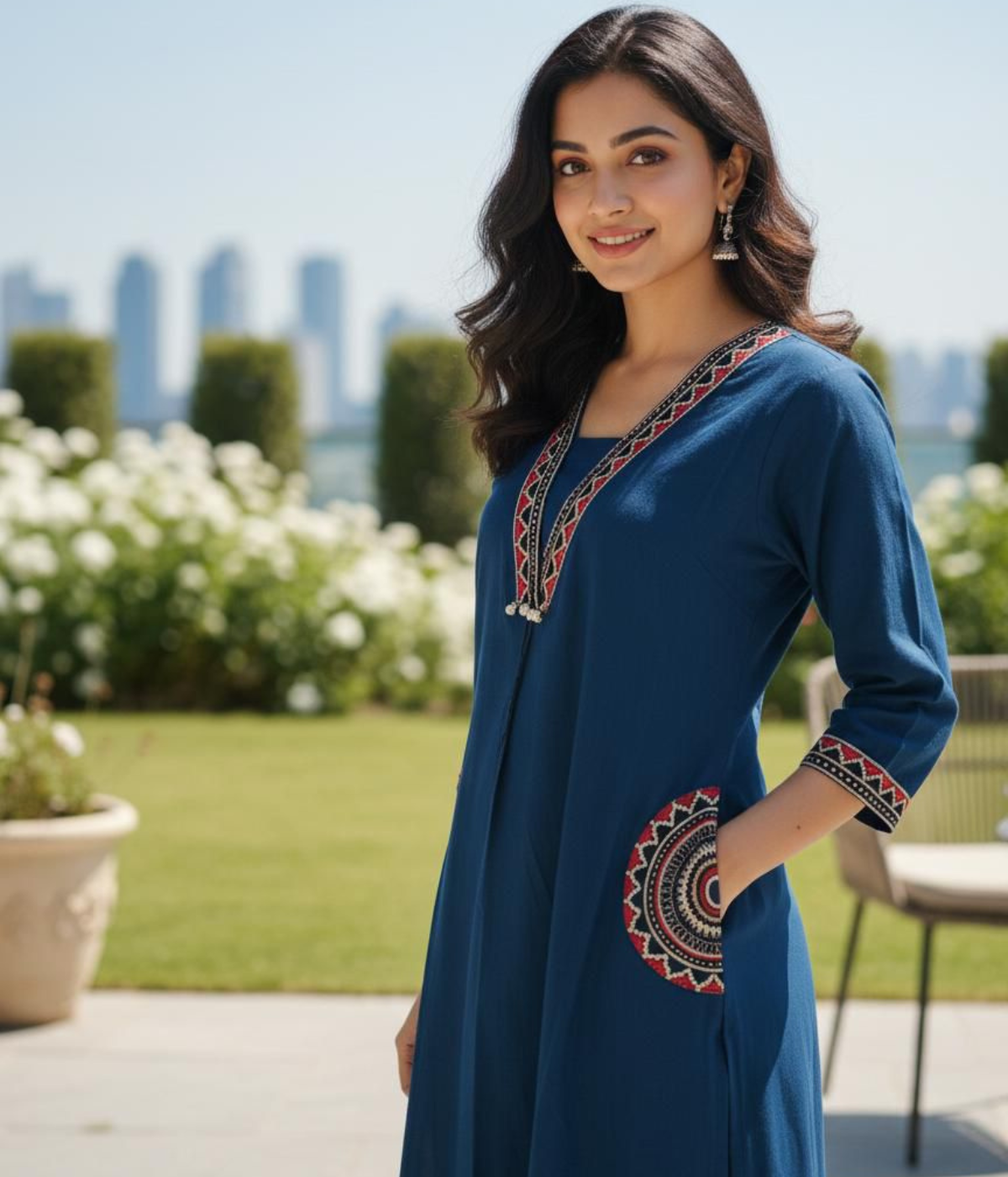 Blue Embroidered Kurta Pant Set for Women