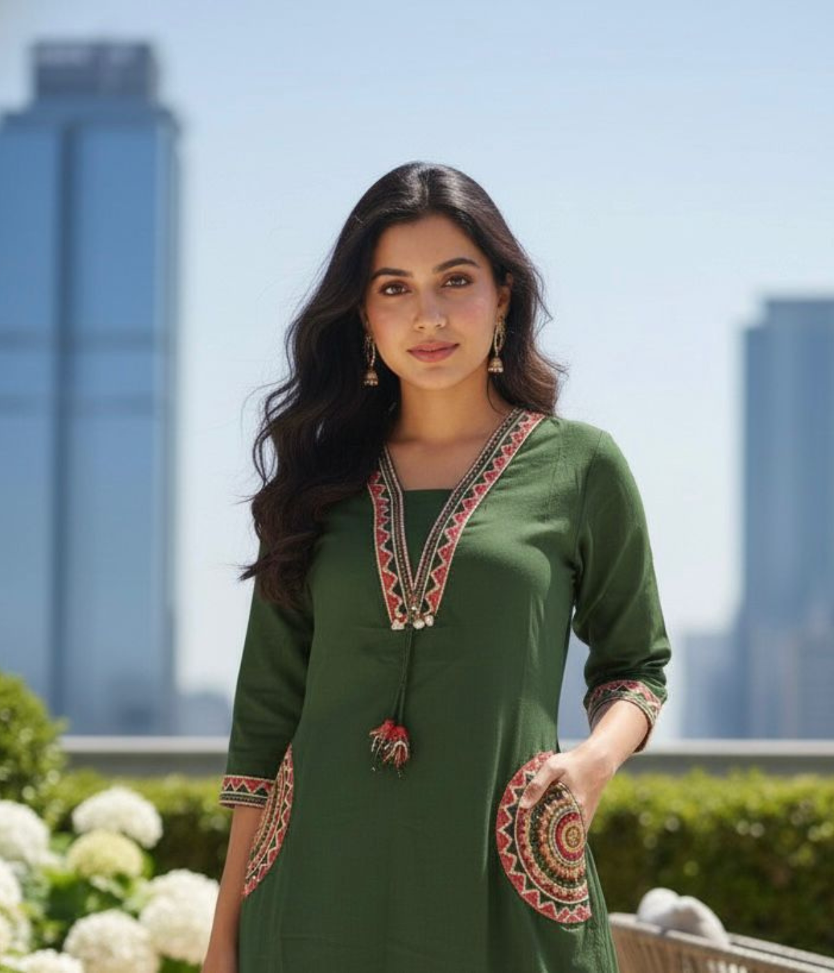 Green Embroidered Kurta Pant Set for Women