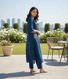 Blue Embroidered Kurta Pant Set for Women
