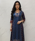 Blue Printed Kurta Set with Dupatta for Women