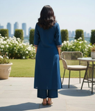 Blue Embroidered Kurta Pant Set for Women