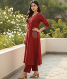Maroon Embroidered Kurta Pant Set for women
