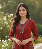 Maroon Embroidered Kurta Pant Set for women