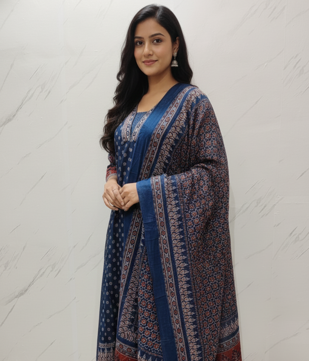 Blue Printed Kurta Set with Dupatta for Women