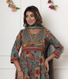 Multicolor Floral Printed Cotton Kurta, Palazzo & Dupatta Set