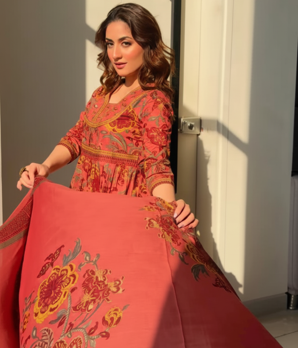 Multicolor Floral Printed Cotton Kurta Set with Dupatta