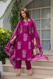 Maroon Floral Printed Kurta Set for Women