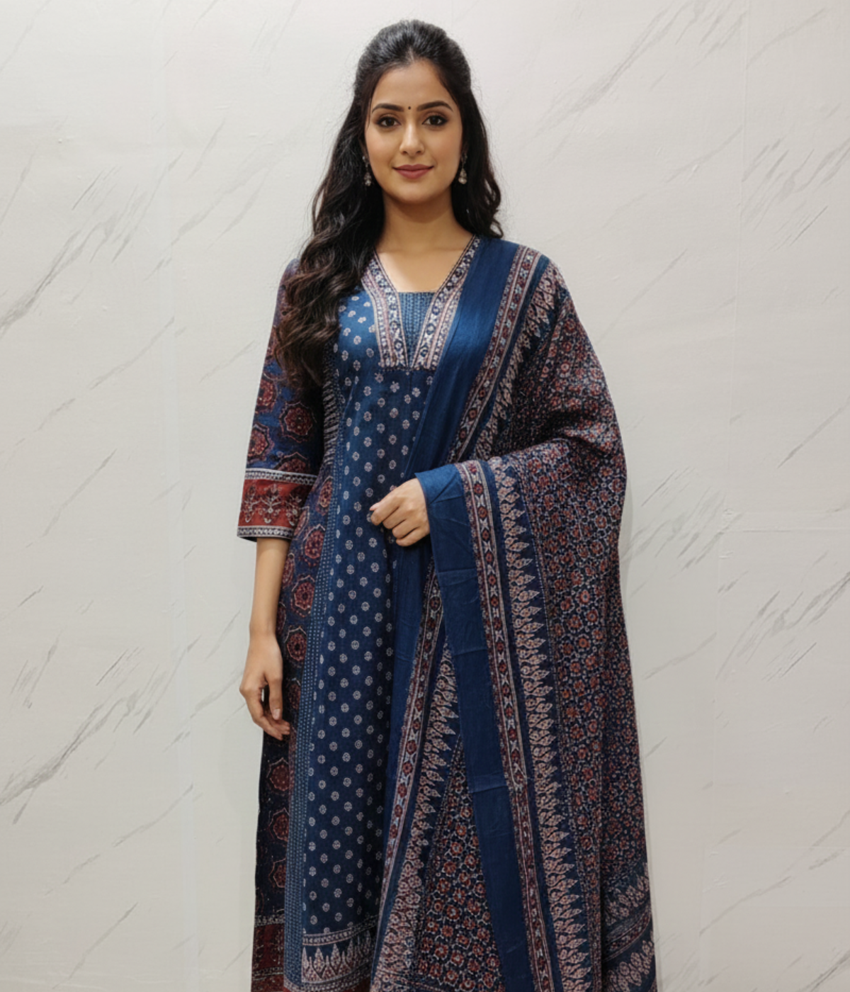 Blue Printed Kurta Set with Dupatta for Women