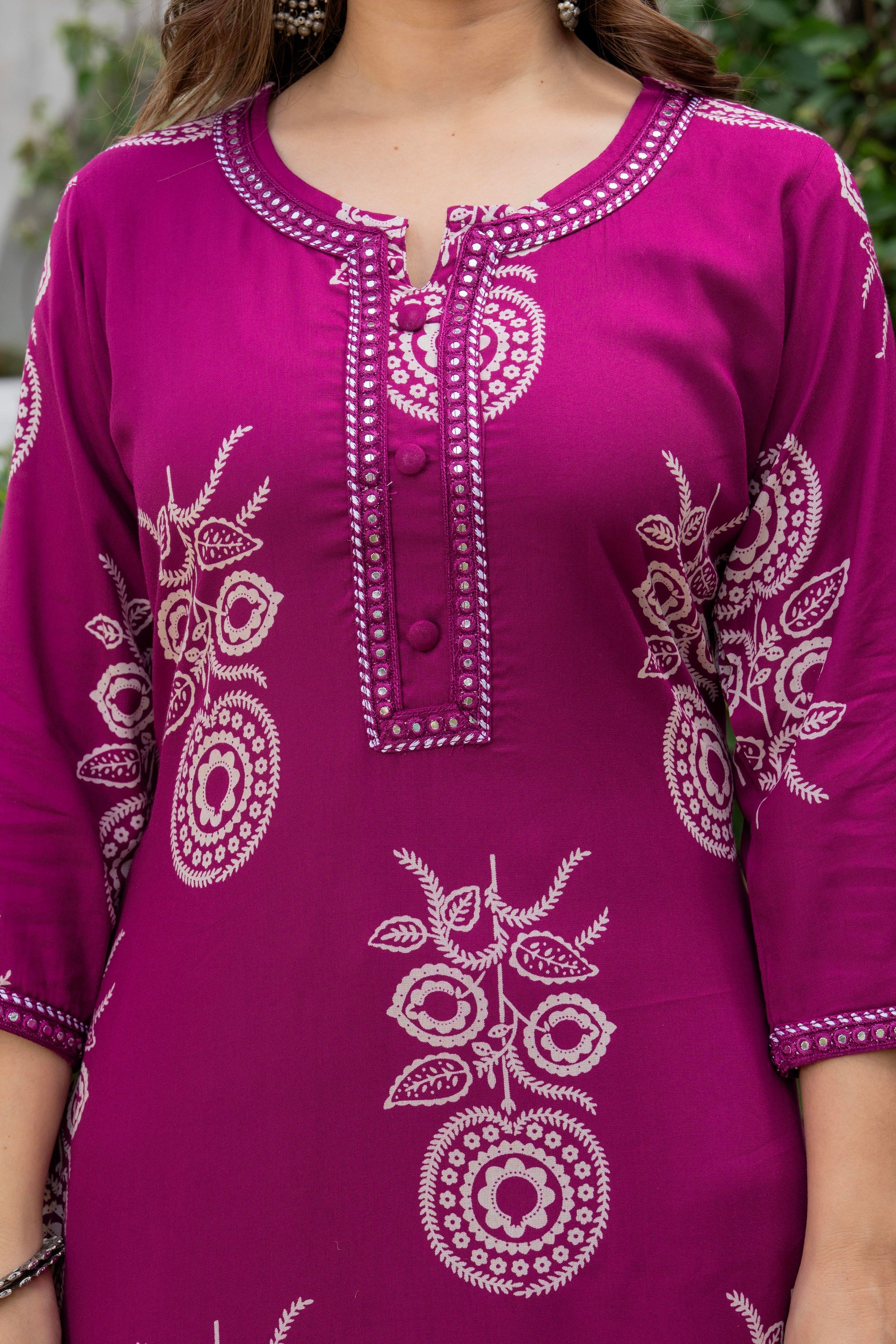 Maroon Floral Printed Kurta Set for Women