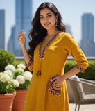 Mustard Yellow Embroidered Kurta Set for Women