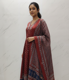 Maroon Printed Kurta Set with Dupatta for Women