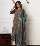 Multicolor Floral Printed Cotton Kurta, Palazzo & Dupatta Set