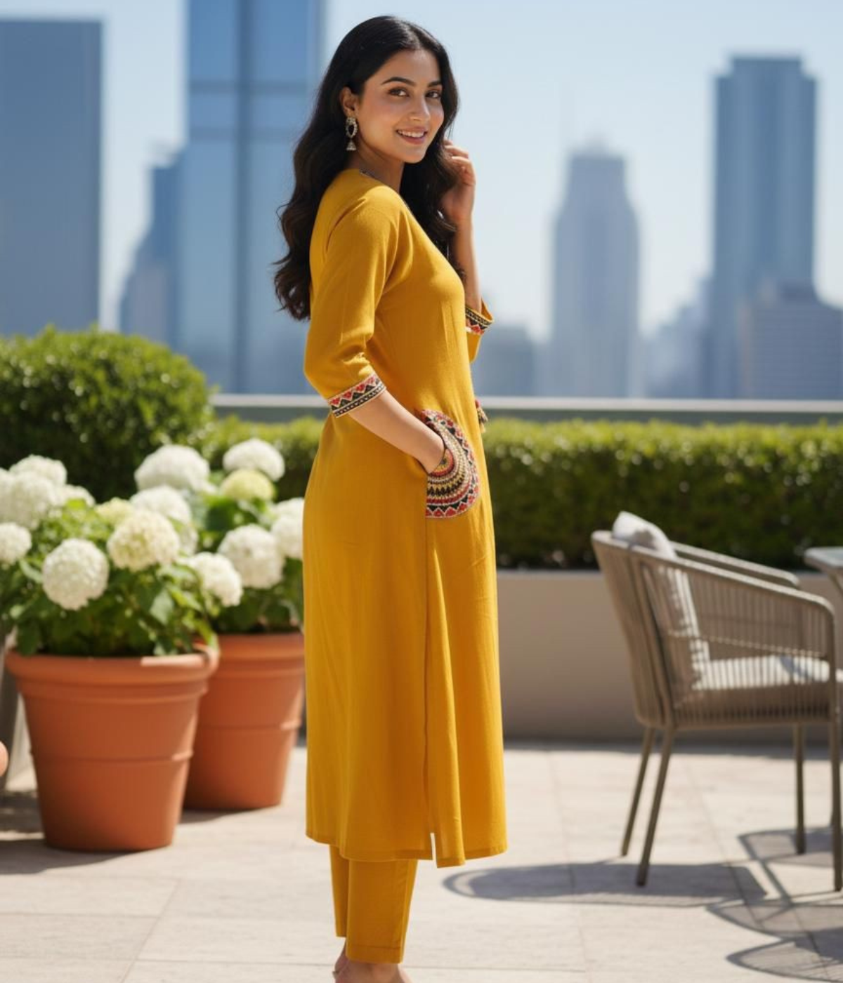 Mustard Yellow Embroidered Kurta Set for Women