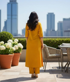 Mustard Yellow Embroidered Kurta Set for Women