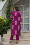 Maroon Floral Printed Kurta Set for Women