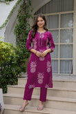 Maroon Floral Printed Kurta Set for Women
