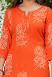 Orange Flower Printed Suit for Women