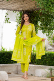 Lime Green Floral Printed Kurta Set for Women