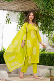 Lime Green Floral Printed Kurta Set for Women