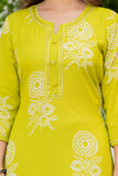 Lime Green Floral Printed Kurta Set for Women