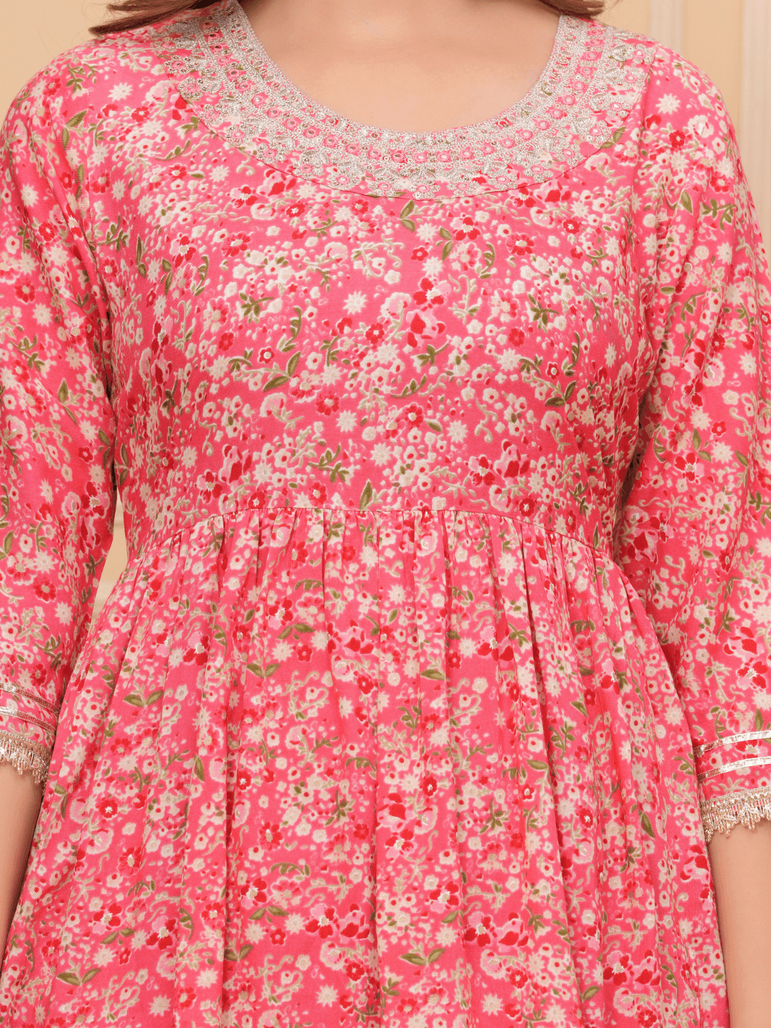 Floral Printed Pink Kurti Sharara Dupatta Set - Vayusut