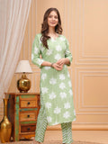 Green Floral Printed Kurta Set for Women - Vayusut