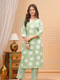 Green Floral Printed Kurta Set for Women - Vayusut