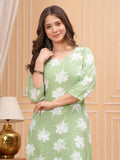 Green Floral Printed Kurta Set for Women - Vayusut