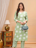 Green Floral Printed Kurta Set for Women - Vayusut