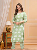 Green Floral Printed Kurta Set for Women - Vayusut